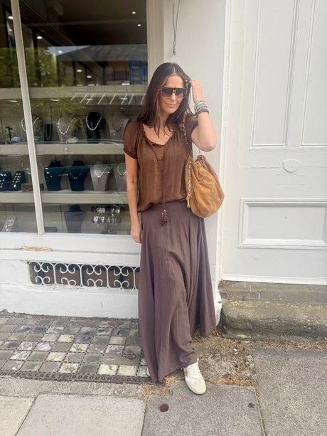 Rhea Light weight Blouse - Metallic Chocolate