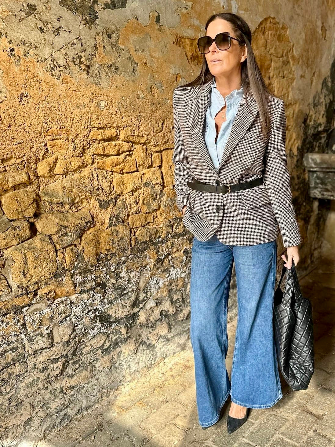 Chaqueta Rocco de pata de gallo en mezcla marrón