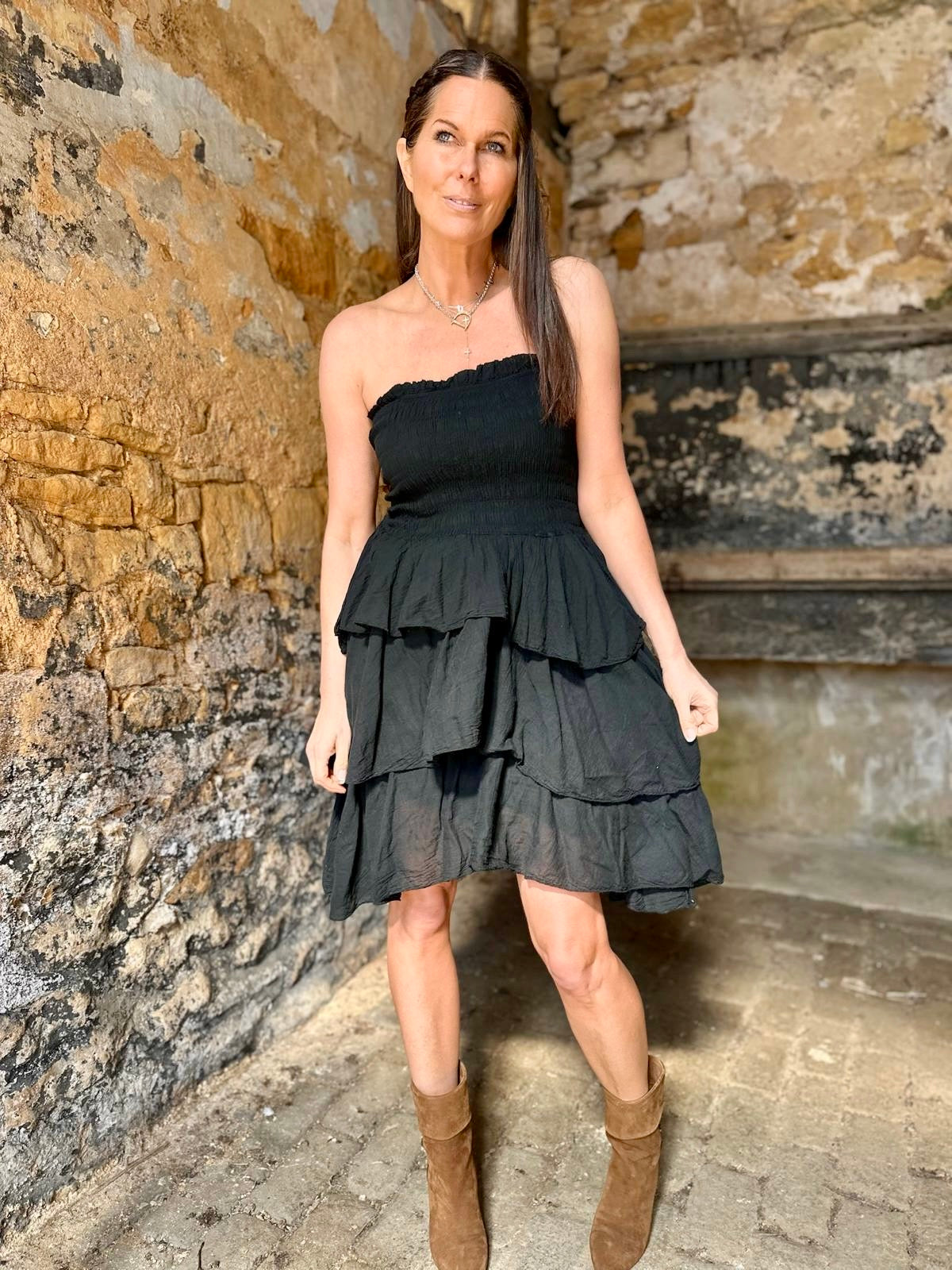 Laurie Ruffle Mini Dress - Black