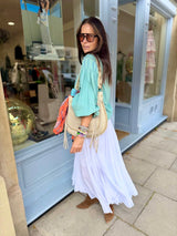 Citrine Blouse With Tassel - Aqua