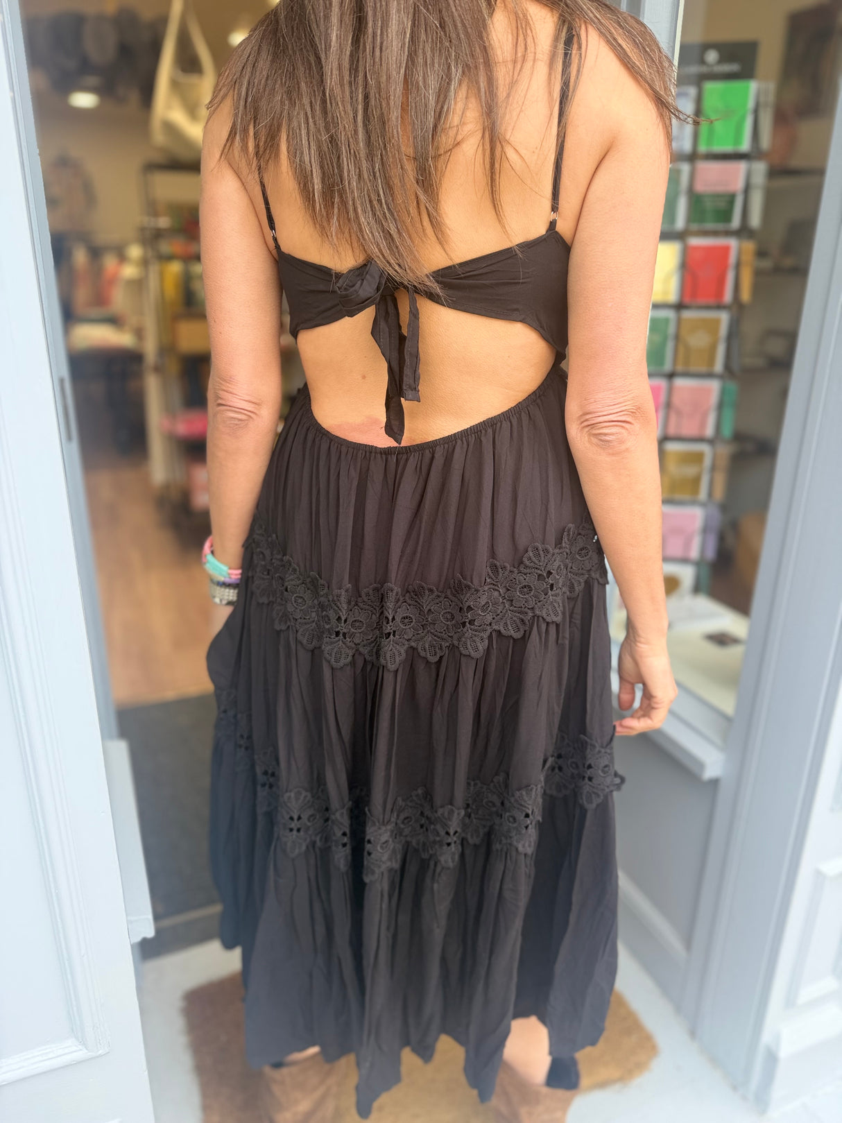Mira Crochet Strap Dress- Black