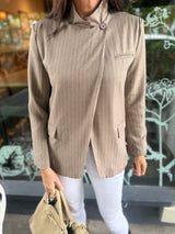 Pinstripe Funnel Neck Blazer - Biscuit