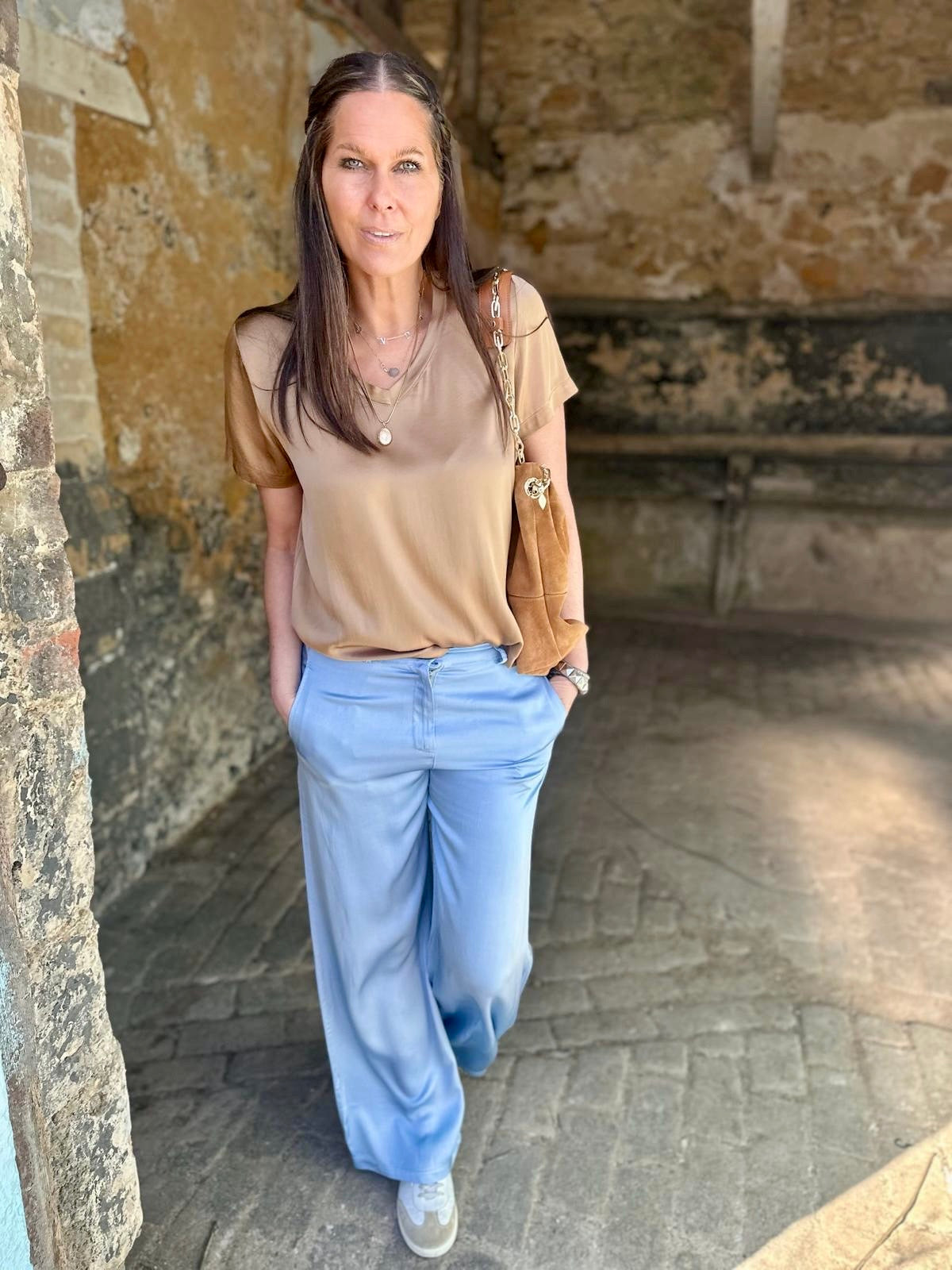 Isobel Silk Blend Tee Camel