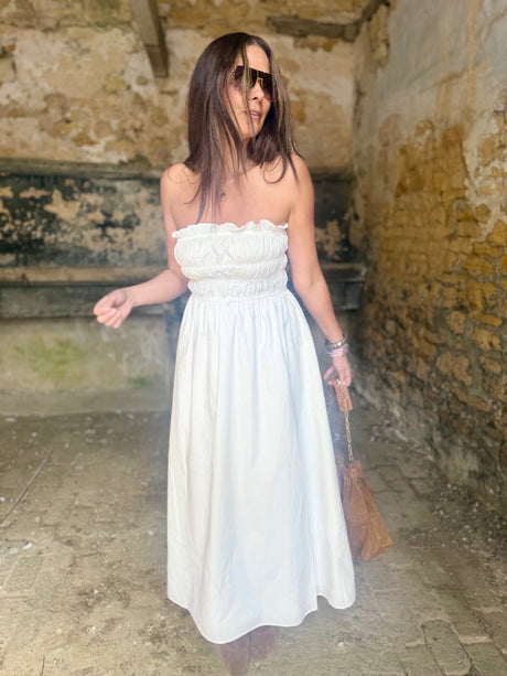 Coral Strapless Maxi Dress - White