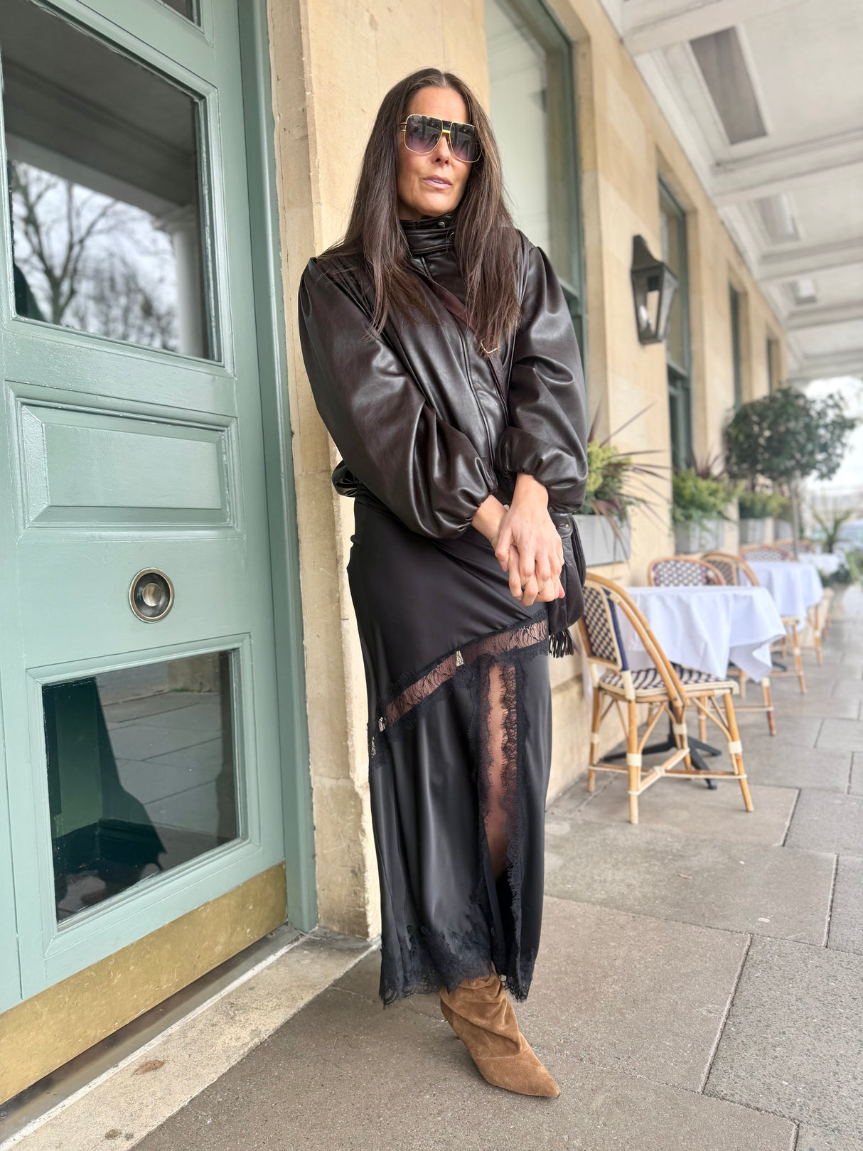 Highland Satin Lace Skirt - Black