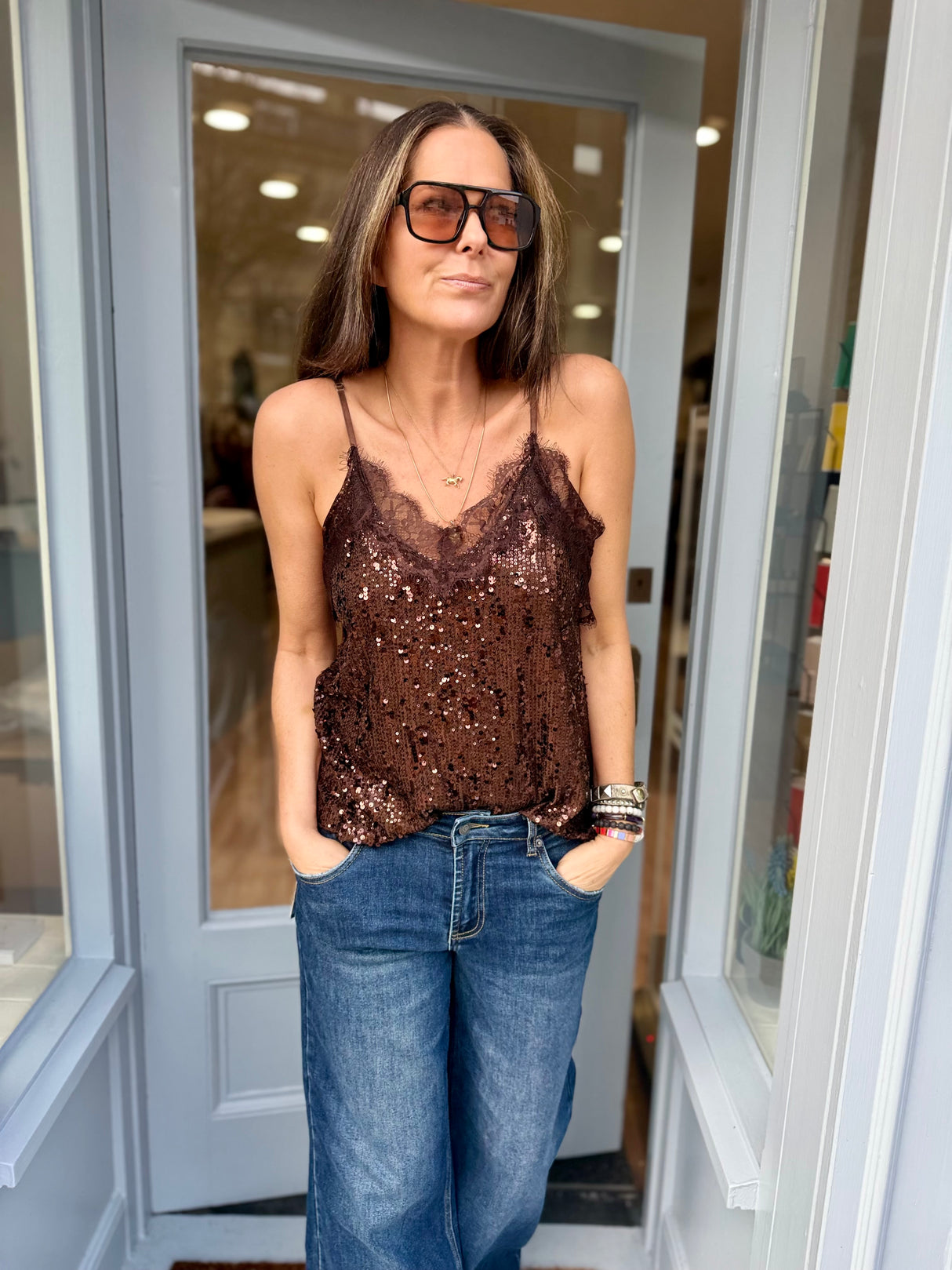 Pride Sequin Cami - Chocolate