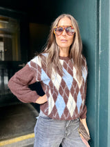 Argyle Crew Neck - Chocolate