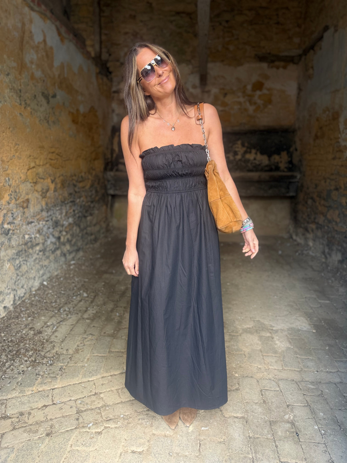Coral Strapless Maxi Dress - Black