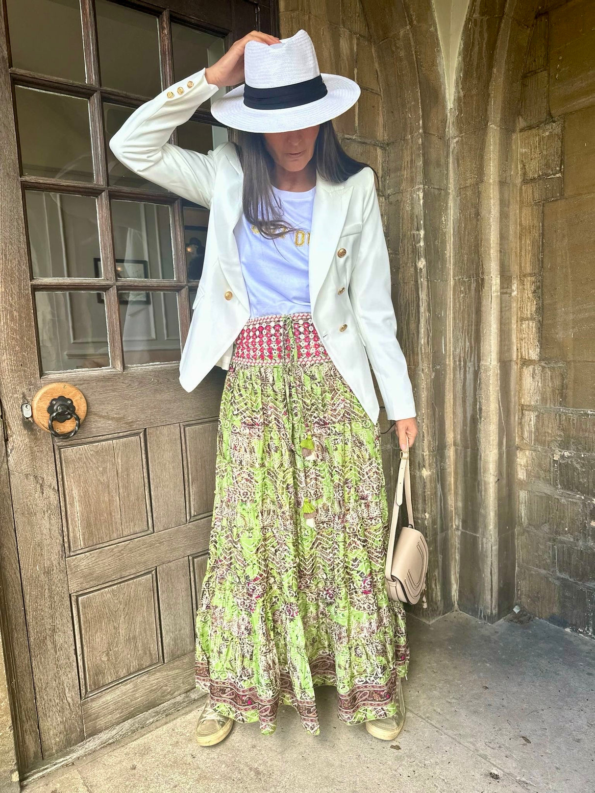 Believer Tiered Maxi Skirt Pea Green