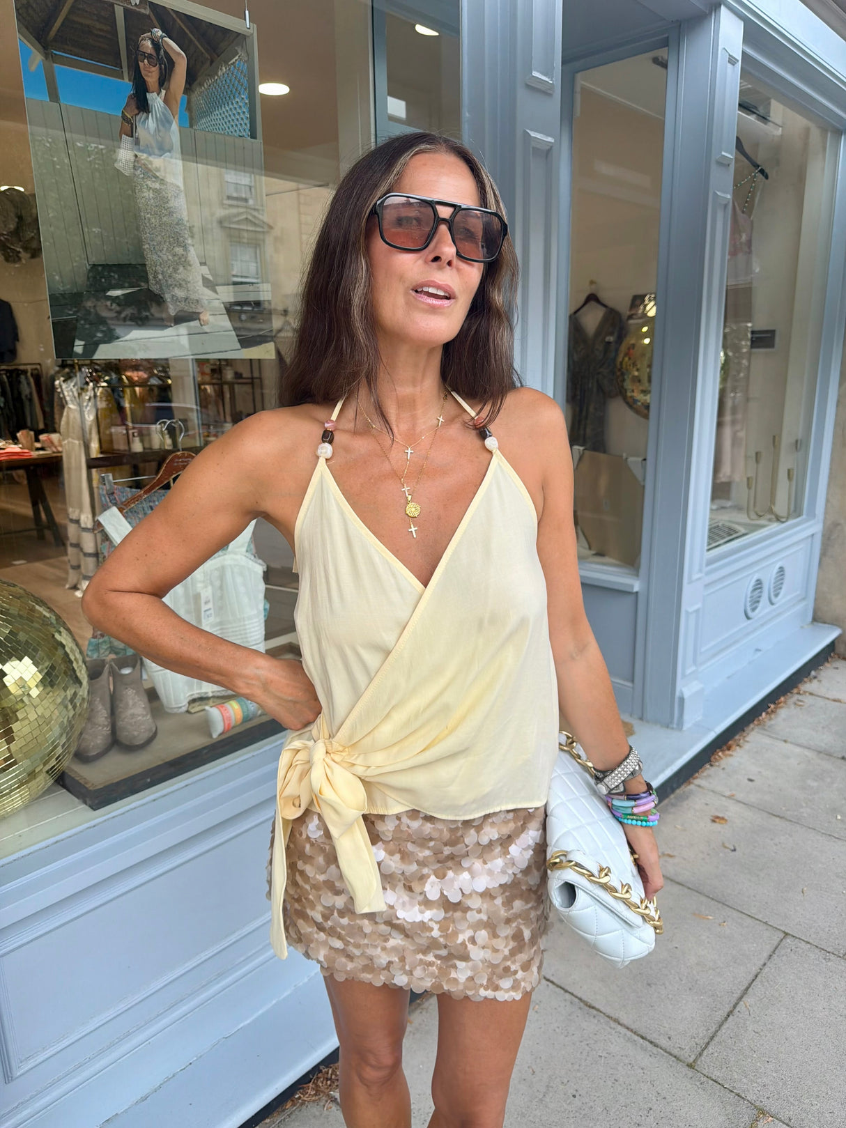 Cora Beaded Halter top - Yellow