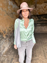 Camille Satin Shirt Sage