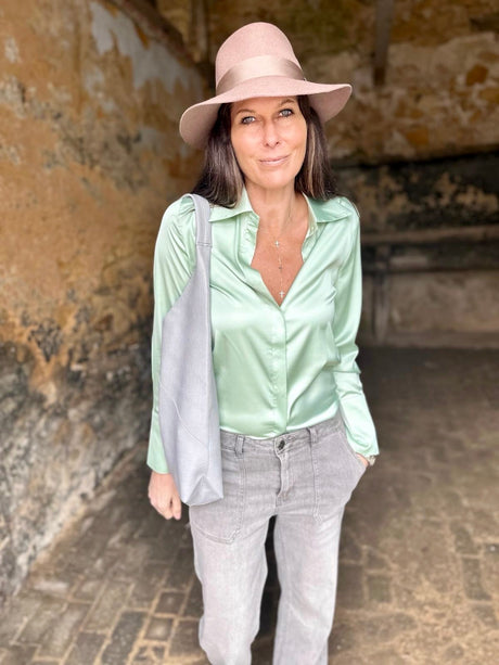 Camille Satin Shirt Sage