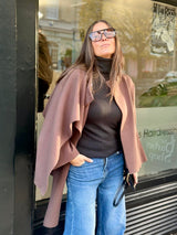 Fliss Knitted Cape with Scarf - Chocolate