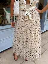 Polka Dot Tulle Midi Skirt - Cream