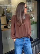 Siri Sequin Collar Blouse - Chocolate