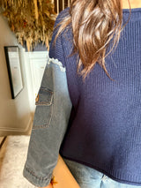 Bronte Knit With Denim Sleeve - Navy