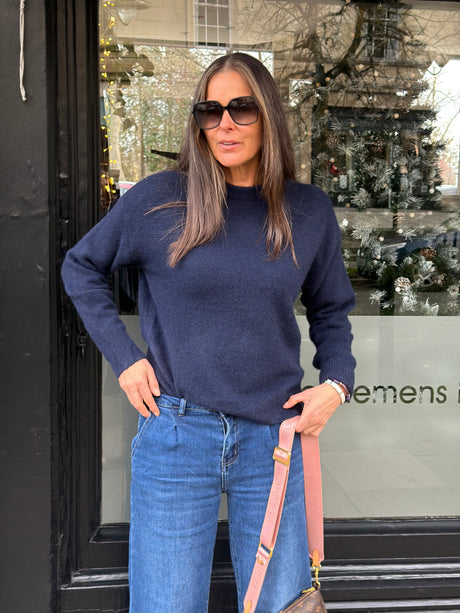 Coral Crew Neck Knit - Navy