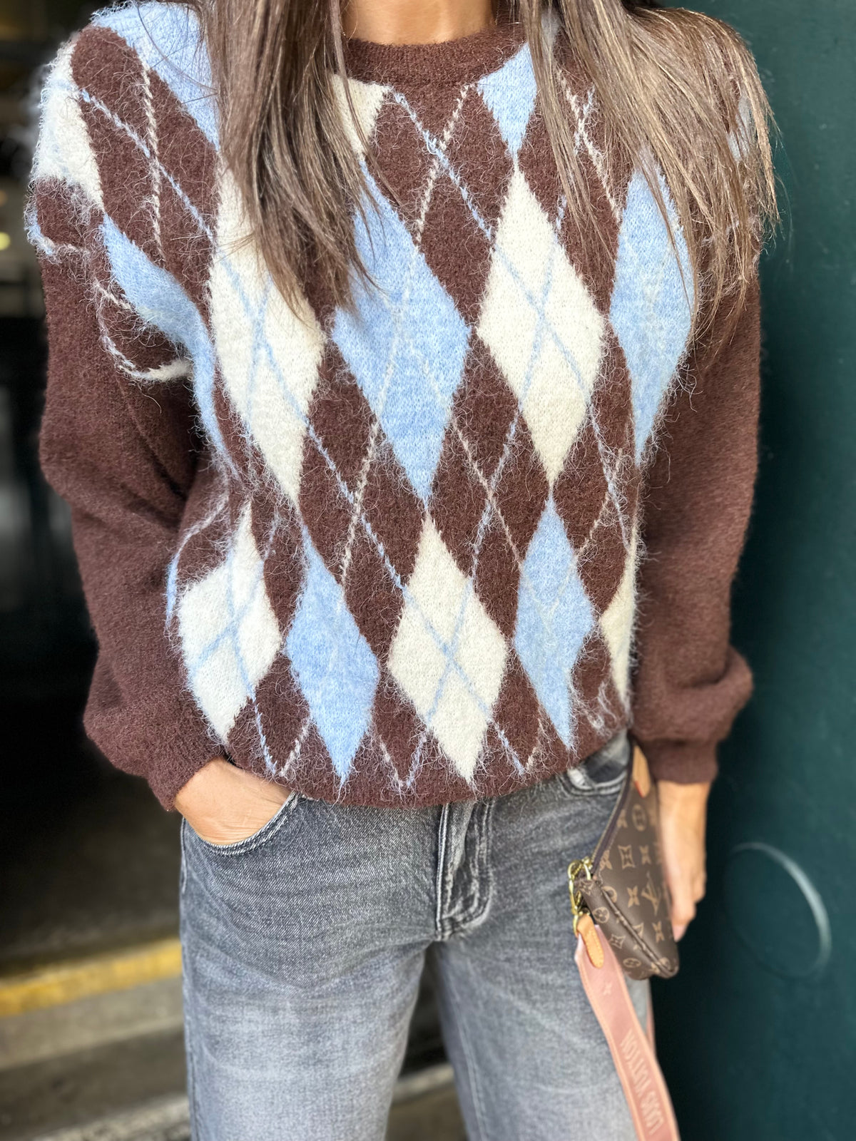 Argyle Crew Neck - Chocolate
