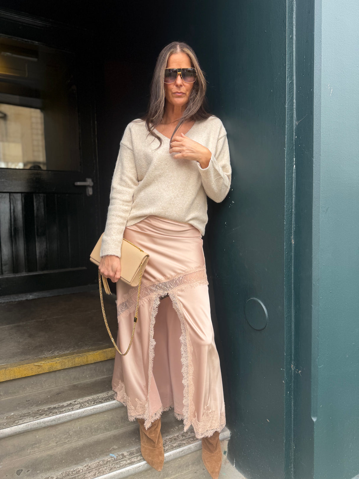 Highland Satin Lace Skirt - Blush