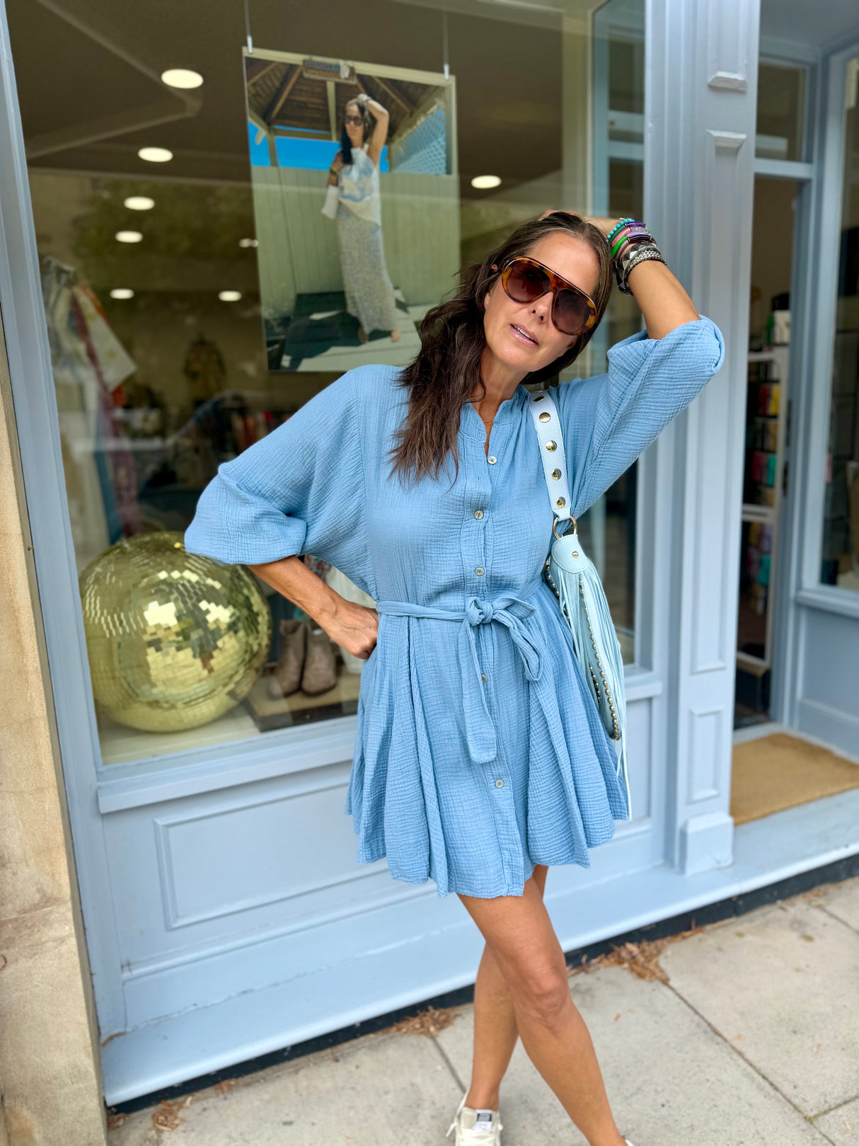 Minnie Cotton Mini Dress- Blue