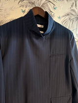 Pinstripe Funnel Neck Blazer - Navy