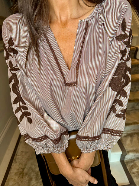 Ledbury Embroidered Blouse - Chocolate