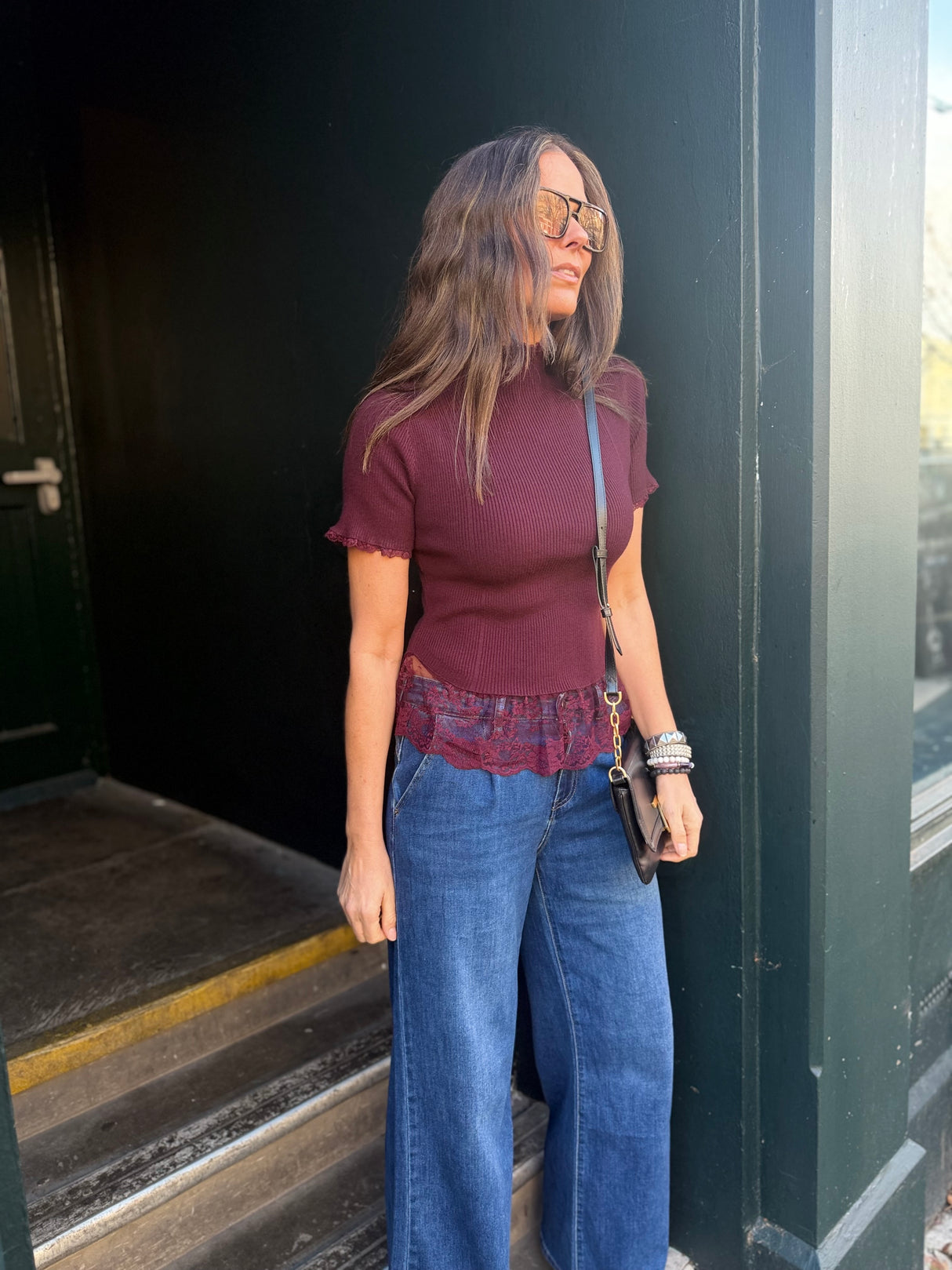 Ophelia Short Sleeve Turtleneck - Cherry