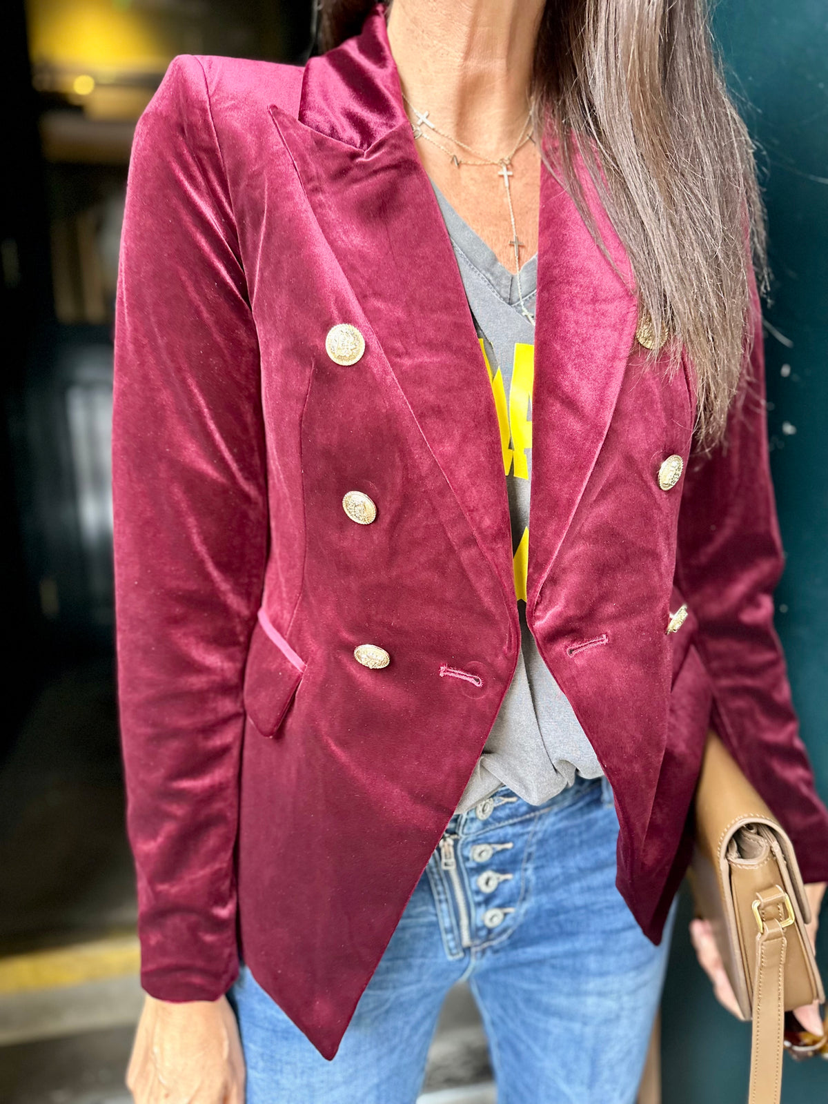 Victoria Velvet Blazer - Bordeaux
