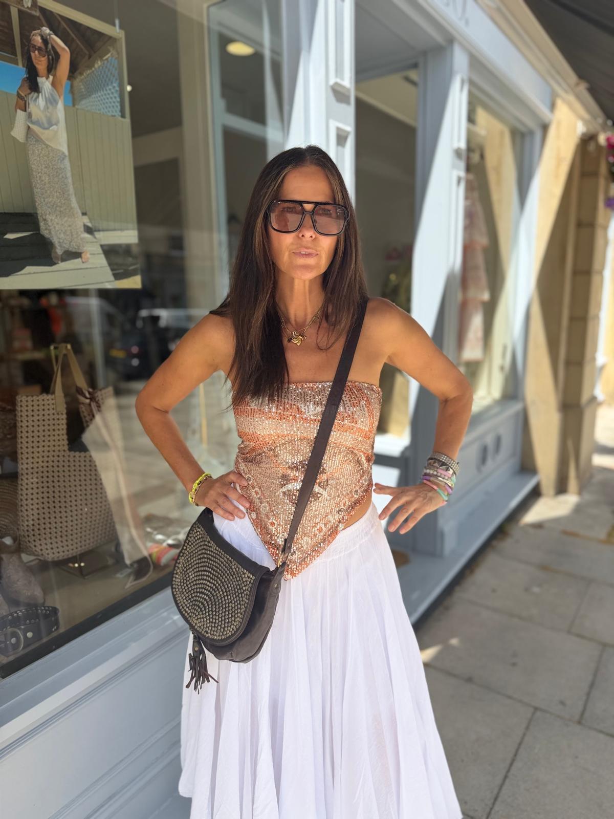 Nia Strapless Tie Top - Taupe