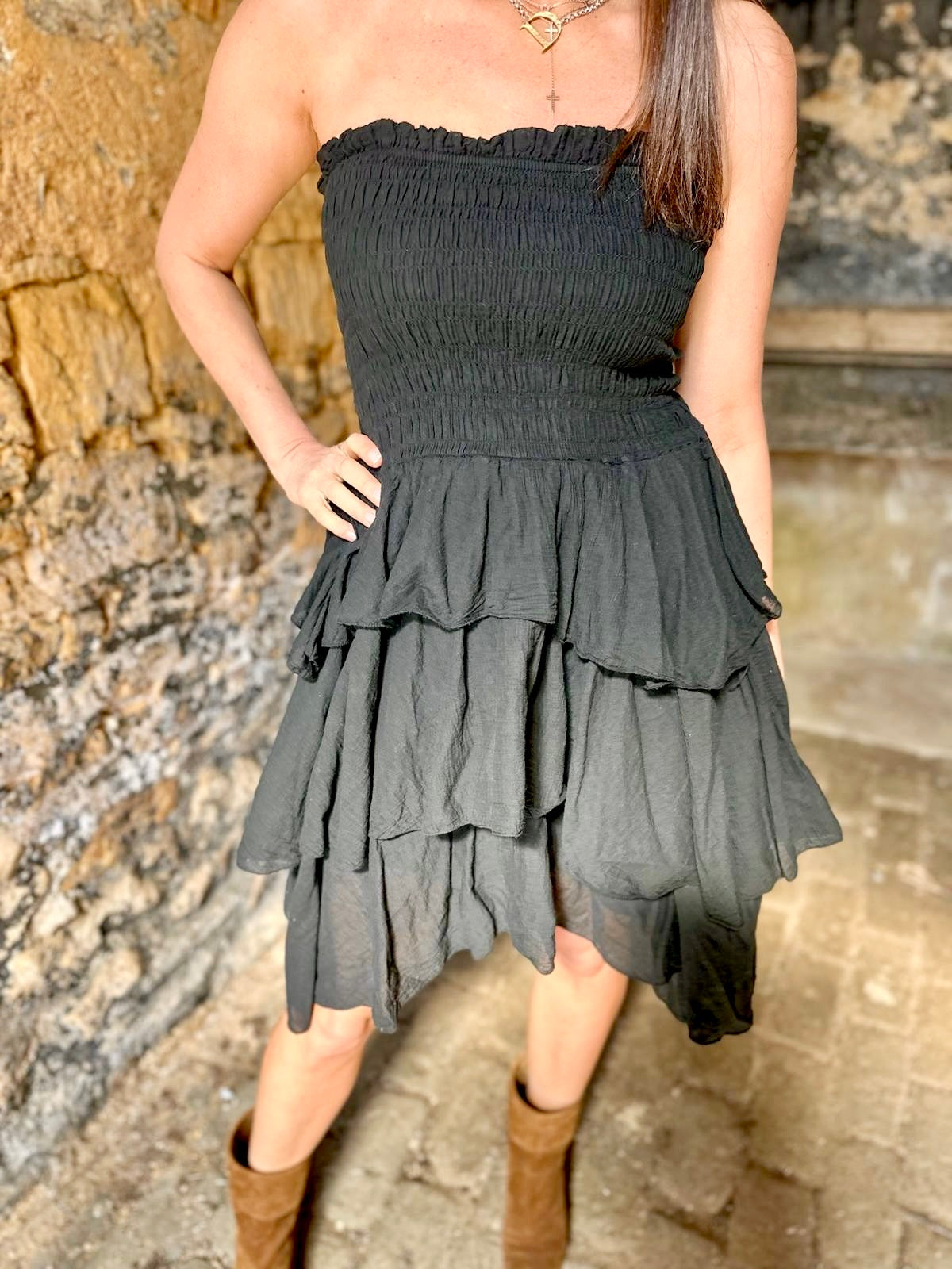 Laurie Ruffle Mini Dress - Black