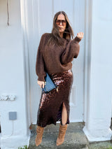 Mariah Sequin Midi Skirt - Chocolate