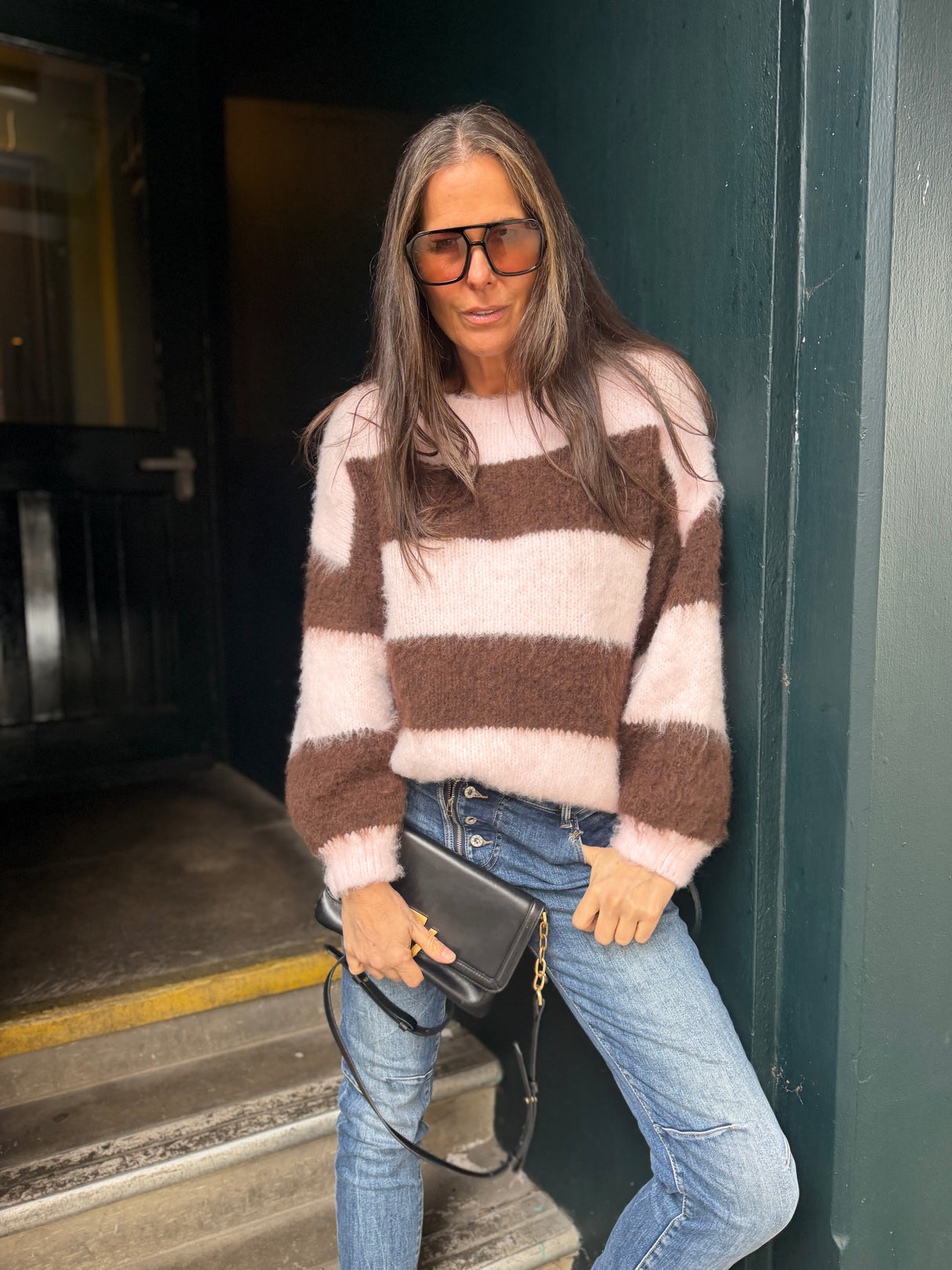 Freddie Stripe Knit - Baby Pink/Choc