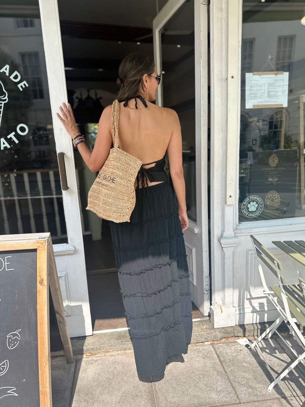 Gigi Open Back Tie Top - Black