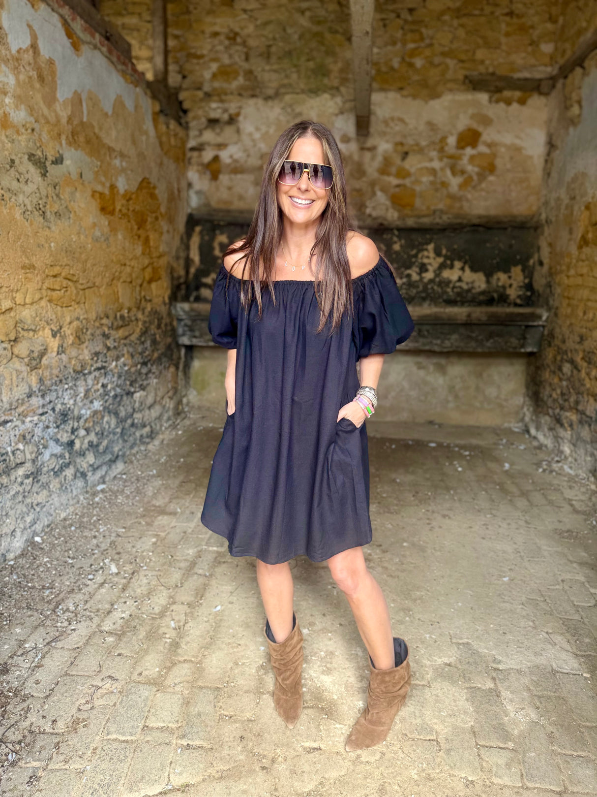 Off The Shoulder Dress- Black