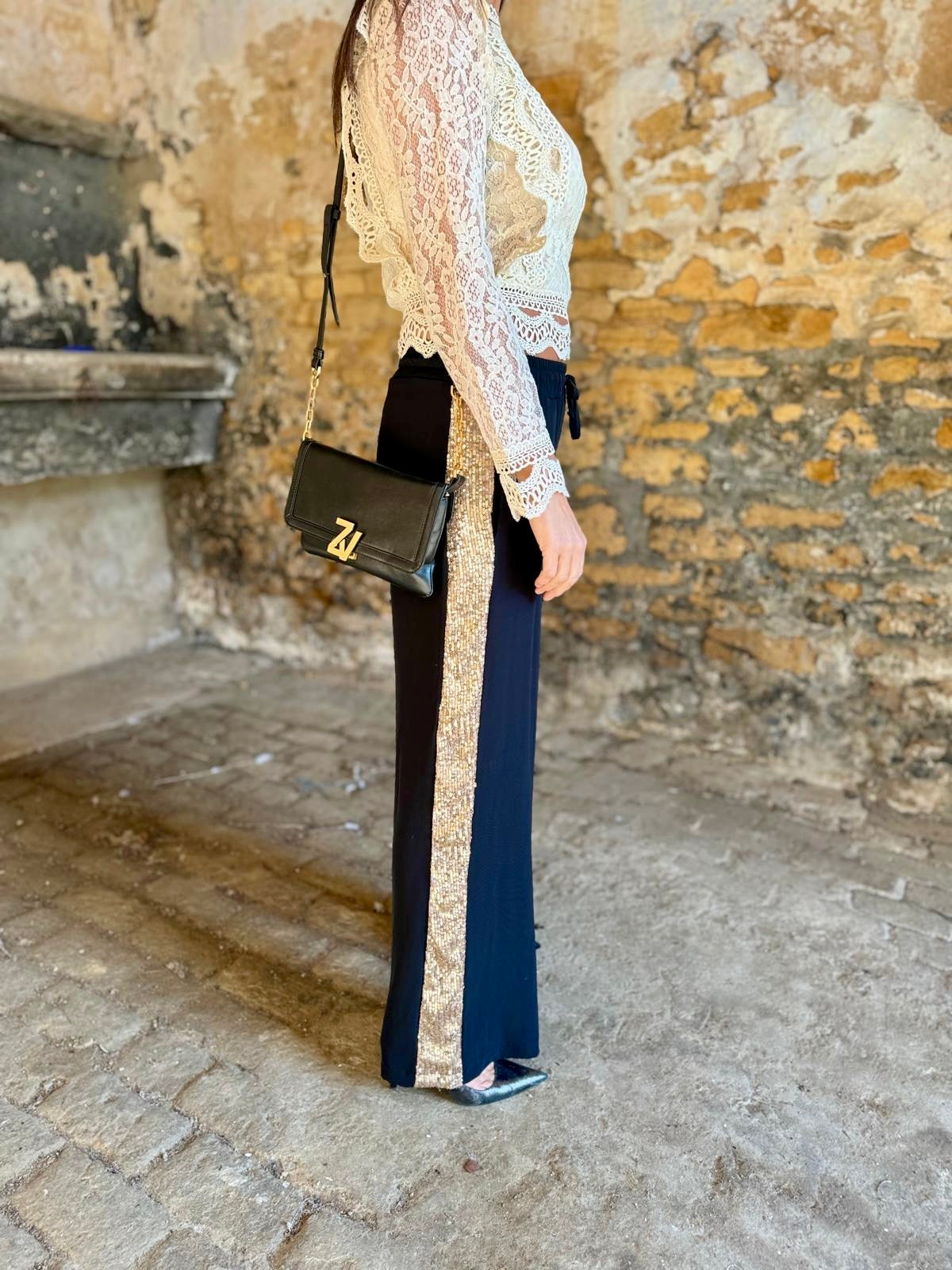 Pantalón Tempest - Negro con lentejuelas doradas