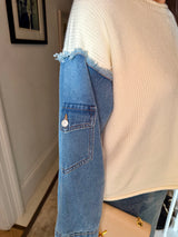 Bronte Knit With Denim Sleeve - Cream