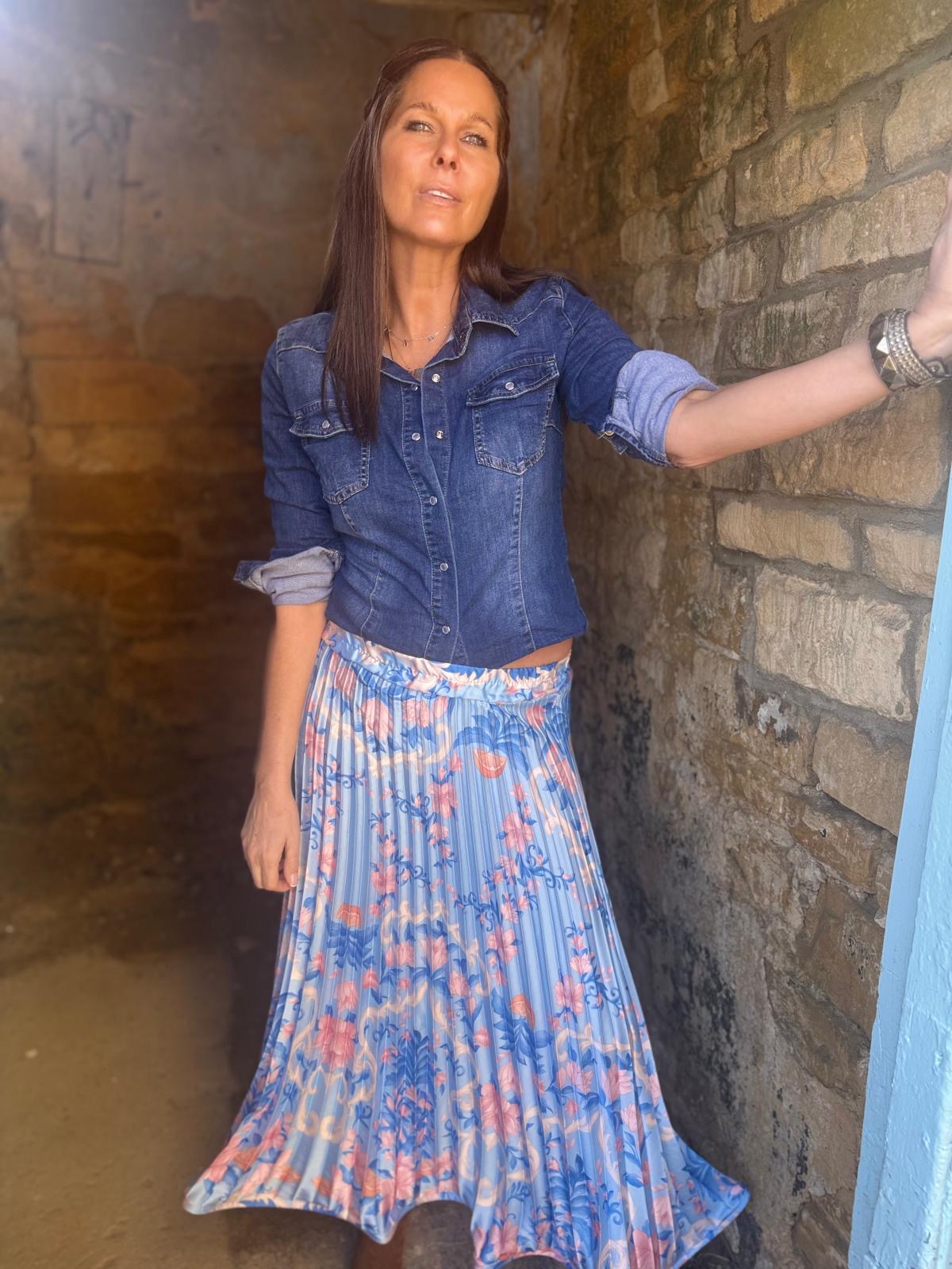 Falda floral vintage Toni - Hortensia azul