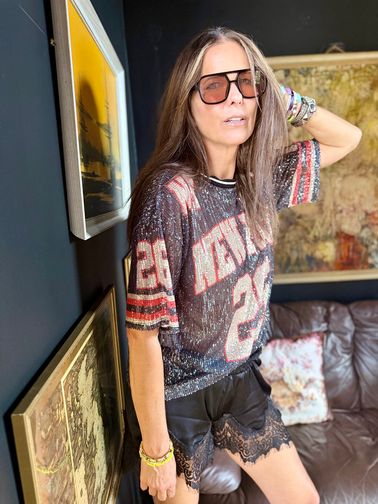 Sequin NFL Inspired Top - Black