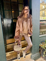 Shauna Faux Suede Bomber - Choc