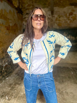 Imy Embroidered Cropped Jacket - Blue