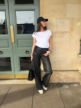 Ally Faux Leather Barrel Pant - Black