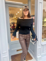 Newton Knitted Off Shoulder Knit - Black