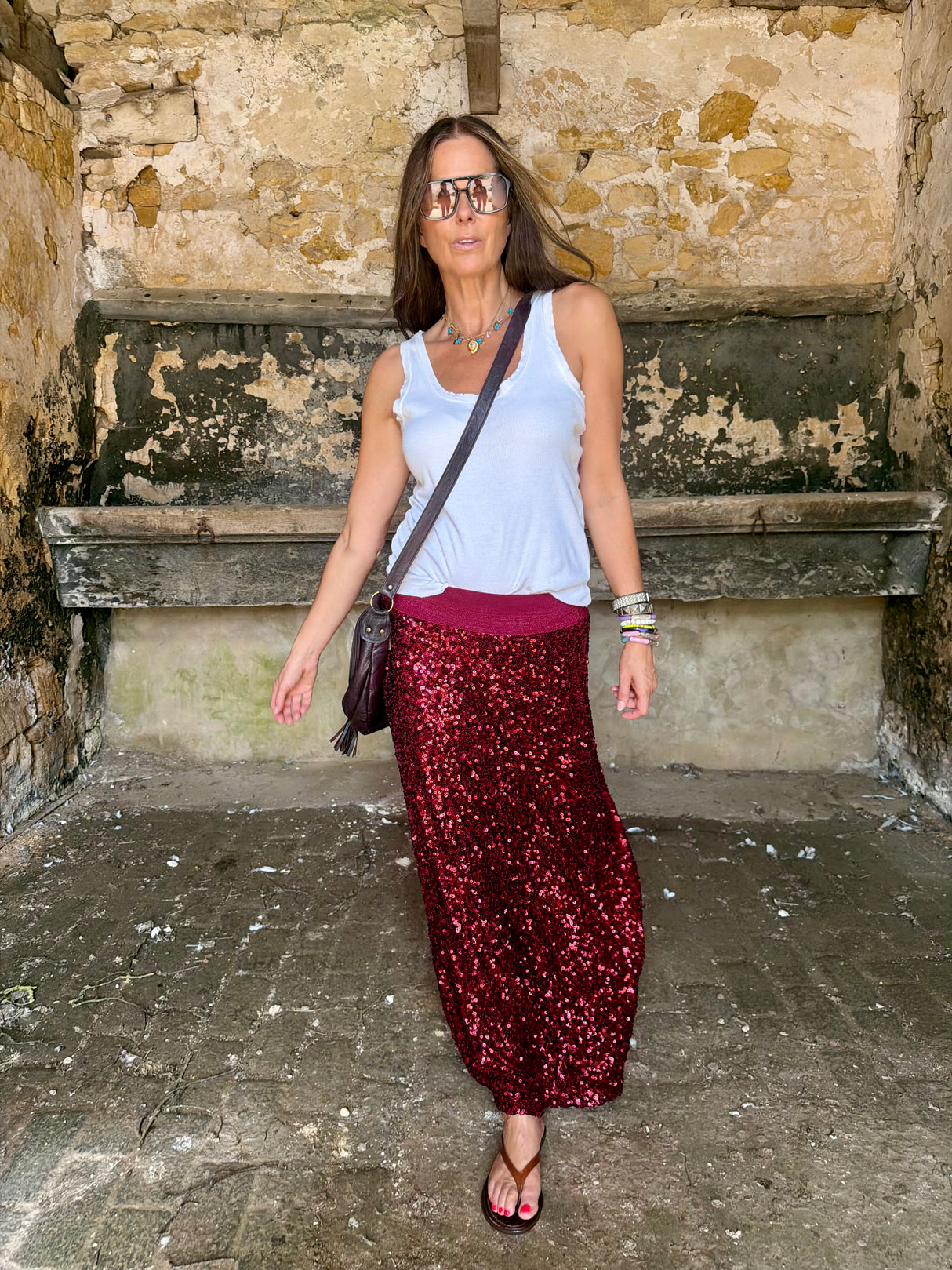 Seline Sequin Skirt - Ruby