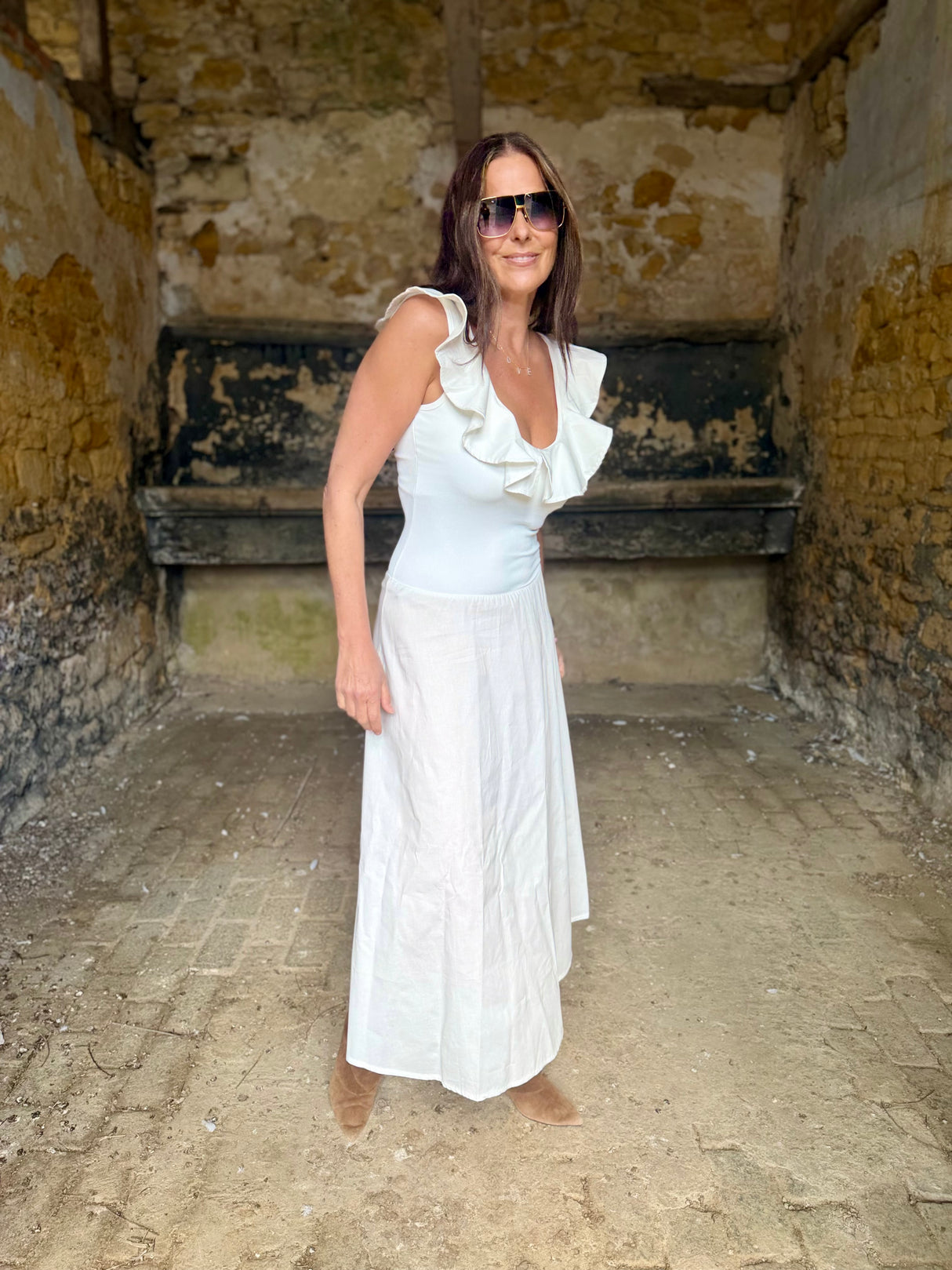 Jenna Ruffle Strap Dress - White