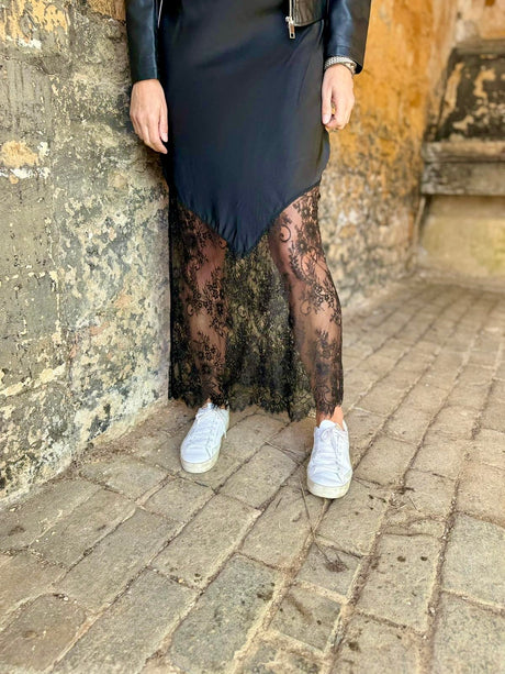 Falda lencero de encaje Saint - Negro