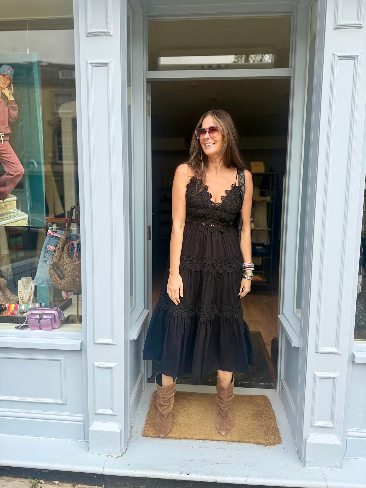 Mira Crochet Strap Dress- Black