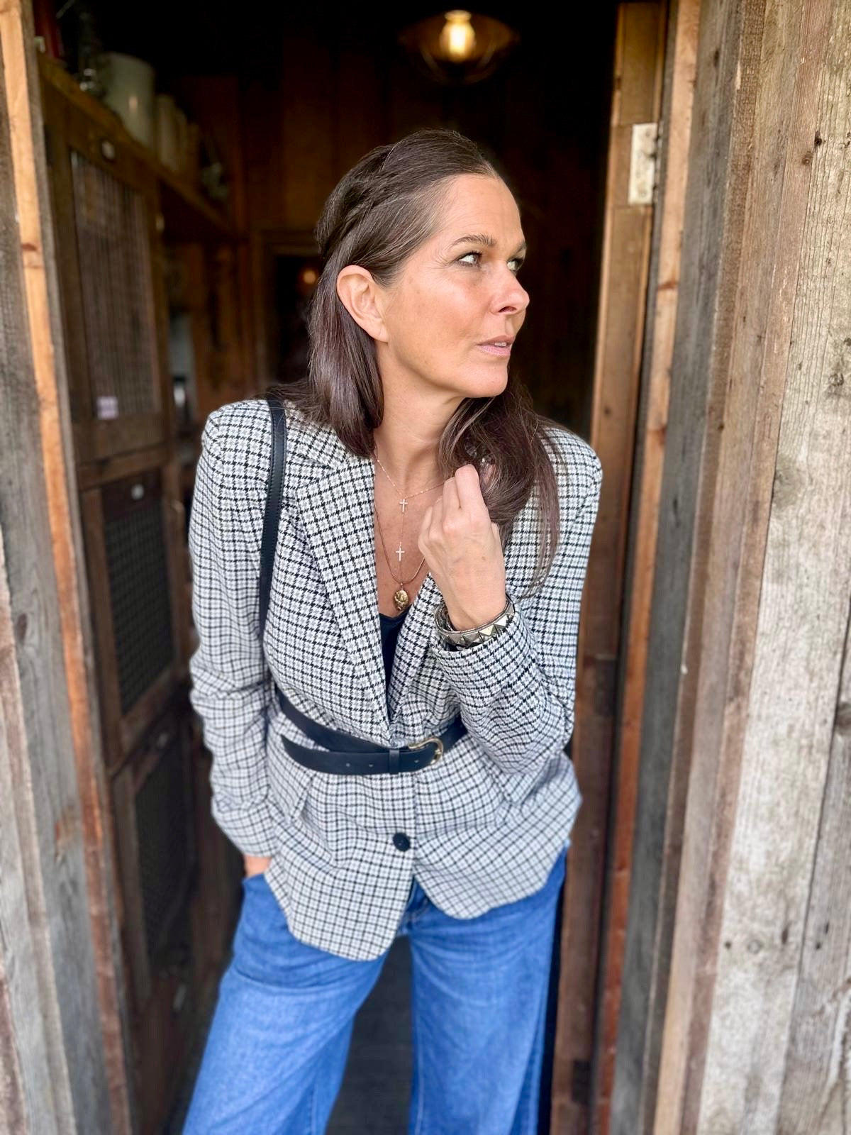 Chaqueta Rocco de pata de gallo en mezcla de gris