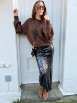 Mariah Sequin Midi Skirt - Black