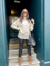 Arabella Lace Roll Neck Jumper - Oat