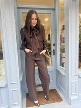 Cara Lace Pussy Bow Blouse - Chocolate